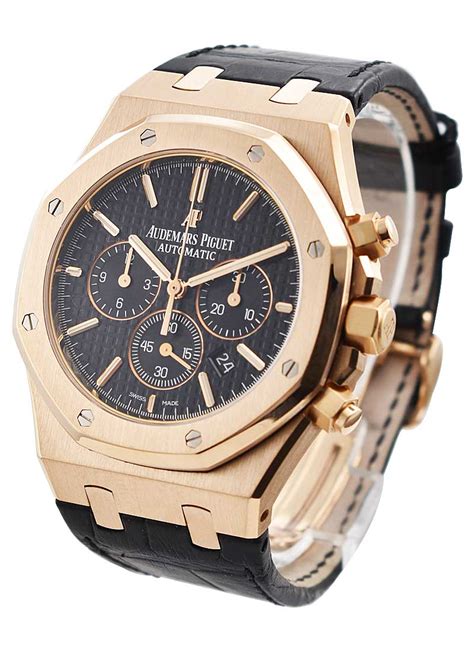 audemars piguet royal oak chronograph rose gold black leather strap